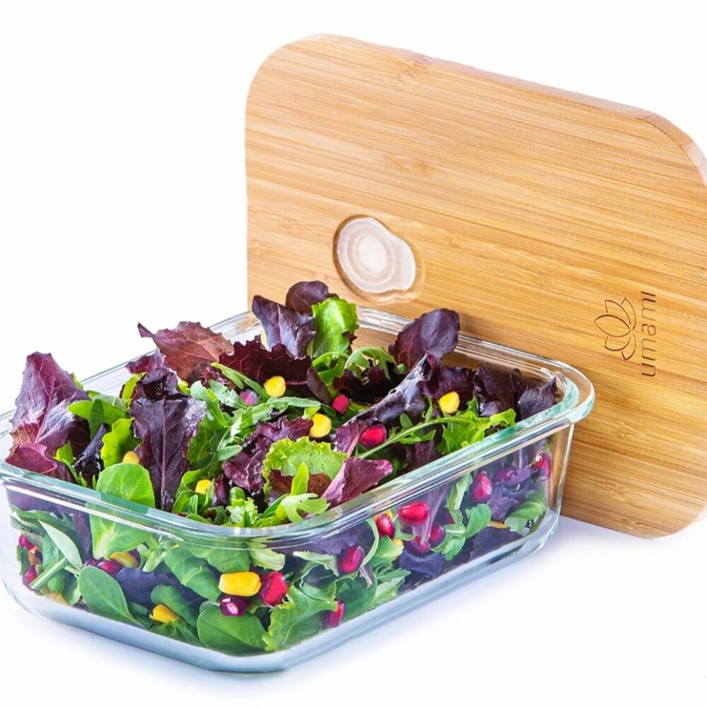 UMAMI Glass & Bamboo Meal Prep Container- Food Storage- Leakproof (Glass 36 oz)